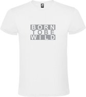 Wit T shirt met print van " BORN TO BE WILD " print Zilver size L