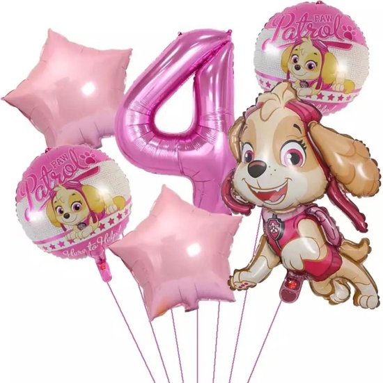 Pow Patrol Folie Ballonnen set van 6 folieballonnen - Skye - 4 jaar - Kinderfeest - Versiering - Helium ballon