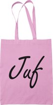 Roze katoenen tas met zwarte opdruk JUF in sierletters | cadeautje voor juffrouw | afscheid klas | bedankt | cadeautas | kleinigheidje voor onderwijzeres