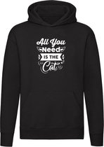 All You Need Is The Cat | Unisex | Trui | Sweater | Hoodie | Capuchon | Zwart | Alles wat je nodig hebt is de kat | Kater | Poes | Huisdier | Dierendag