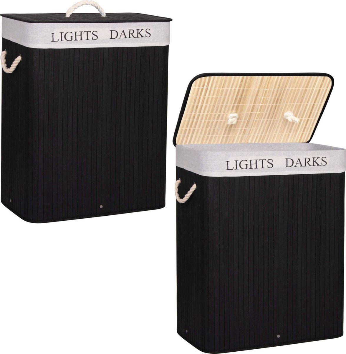 Goedkoopste Springos Wasmand | 100L | Bamboe | Zwart/Crème