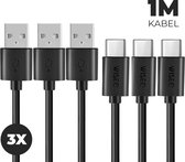WISEQ USB naar USB C Kabel - 1 Meter - Zwart - 3 stuks voor Samsung