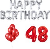 48 jaar Verjaardag Versiering Ballon Pakket Rood & Zilver