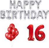 16 jaar Verjaardag Versiering Ballon Pakket Rood & Zilver