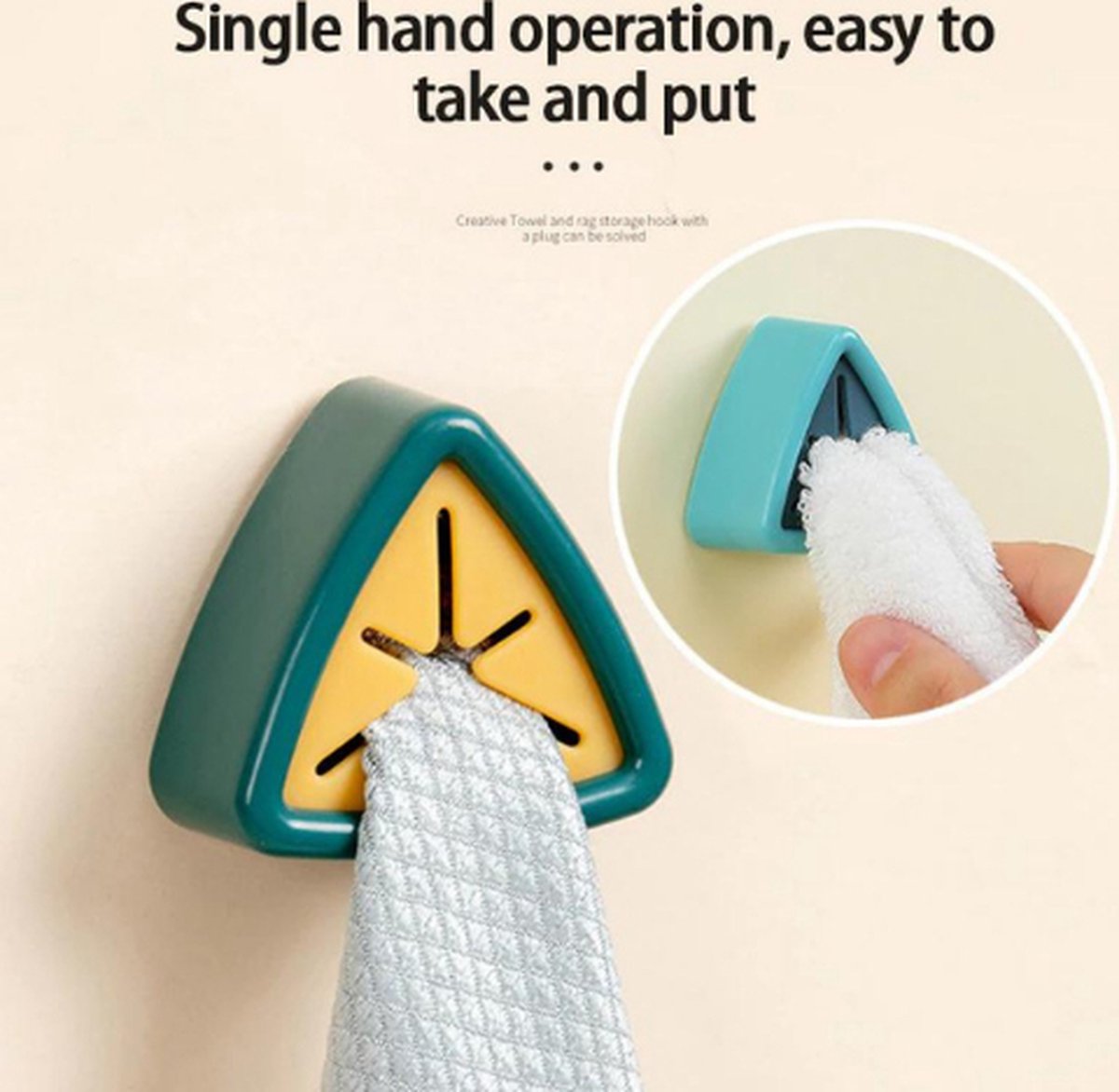 Zelfklevende Handdoek Houder - Handdoek haak - Vaatdoekhouder - Theedoek houder - Kliksysteem - Ophanghaak Zonder Boren - Keuken Ophanghaak - Groen