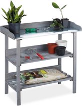 Garten Plantentafel met zinken blad en houten schap - Oppottafel - Antraciet - 78 x 38 x 86 cm inclusief 40L Compo Bio Universeel Potgrond