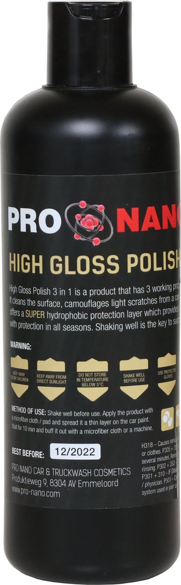 ProNano | ProNano High Gloss Polish 500ml | Nano Technologie | Het reinigt het oppervlak, camoufleert lichte krassen uit een wasstraat en SUPER hydrofobe beschermlaag