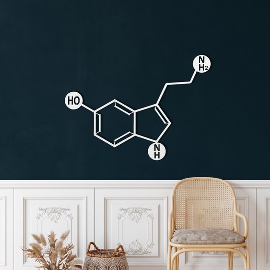 Wanddecoratie |Serotonine Molecuul /Serotonin Molecule decor | Metal - Wall Art | Muurdecoratie | Woonkamer |Wit| 60x42cm