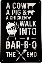 A cow pig and chicken - Metalen bord - BBQ - Wandbord - Metalen borden - Decoratie - Cadeau - UV bestendig - Eco vriendelijk - 20 x 30cm - Bar decoratie - Cave & Garden