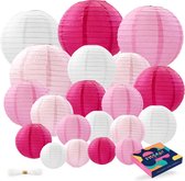 Fissaly® 20 Stuks Lampionnen Set Versiering Roze & Wit – Feest Decoratie – Verjaardag, Babyshower & Gender Reveal - Papier