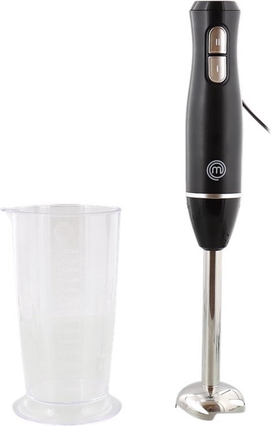 MasterChef Staafmixer met hakmolen, 4-in-1, met elektrische garde, maatbeker van 700 ml, keukenapparaat, 2 snelheden, vaatwasmachinebestendig, 200 W, kunststof, zwart