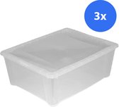 Wooners® Opbergbox met deksel - 17 l - Kunststof - Transparant - 3 stuks