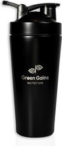 Green Gains Shaker - Stainless Steel - Shake beker - 800ml - Zwart
