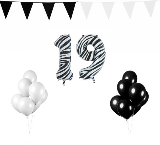 19 ans anniversaire - 7 Pack de décoration anniversaire 19 ans Zebra | bol.com