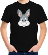 Cartoon konijn t-shirt zwart voor jongens en meisjes - Kinderkleding / dieren t-shirts kinderen 122/128