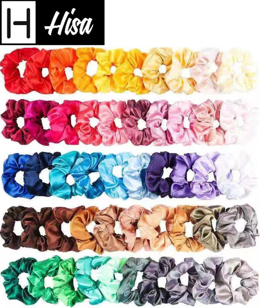 Hisa - 50 Scrunchies - Voordeelverpakking - Haaraccessoire - Haarelastiek - Haarwokkel