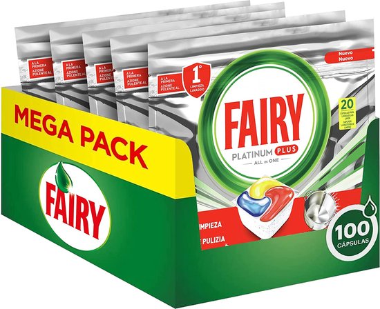 Foto: Fairy vaatwastabletten all in one platinum plus lemon anti dull technology dishwasher tablets 5 x 20 stuks