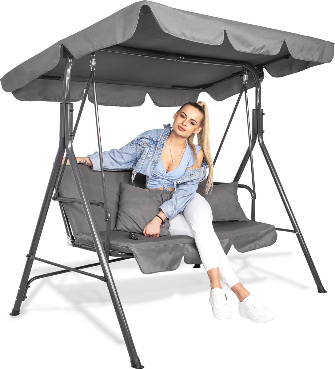 Springos - Schommelbank Luna - 3-zits - Grijs - 170 x 110 x 150 cm — afbeelding 11