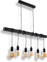 Vintage Hout moderne hanglamp zwart, 6 lampen - Woonkamer Plafondlamp -  Interieur... | bol.com