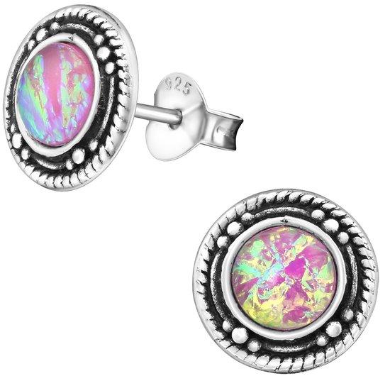 Joy|S - Zilveren Bali oorbellen - roze - 9 mm - pink opal