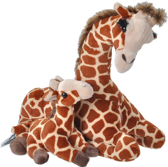 Wild Republic Pluche giraffe - met baby knuffel - gevlekt - 38 cm - speelgoed knuffel
