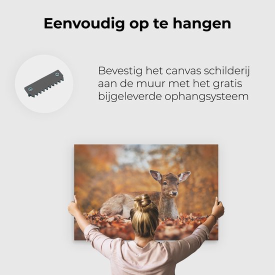 Artaza Canvas Schilderij Hert - 90x60 cm - Wanddecoratie Herfst - Muurdecoratie Bos - Schilderijen Op Canvas