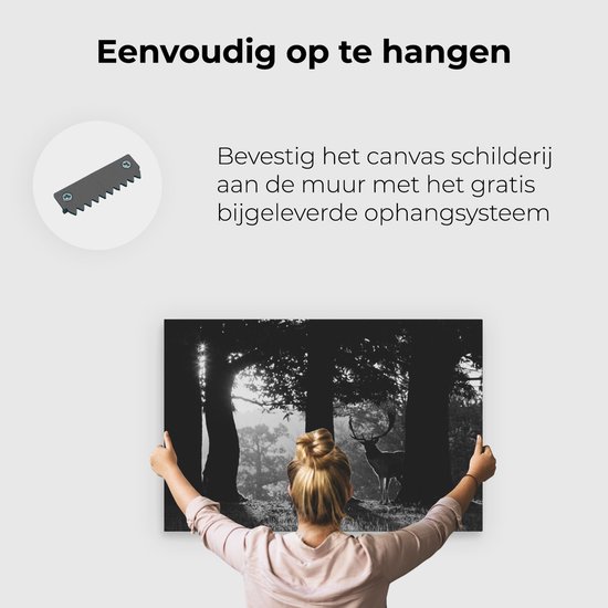 Artaza Peinture sur Toile Cerf dans les Forêts au Lever du Soleil - Zwart Wit - 90x60 - Photo sur Toile - Impression sur Toile