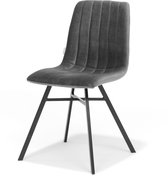 STOEL DEX ZWART - STOF VELOURS GRIJS - Set van 2