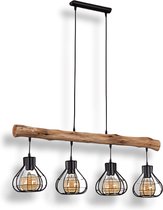 Industrieel, vintage  hanglamp zwart, donker hout, 4 lichts, Scandinavisch Boho-stijl  E27 fitting , modern, retro, Hanglamp voor  Eetkamer, slaapkamer, woonkamer