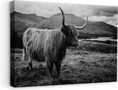 Artaza - Canvas Schilderij - Schotse Hooglander in de Heuvels - Zwart Wit - 60x40 - Foto Op Canvas - Canvas Print