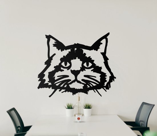HOUTEN WANDDECORATIE / WOODEN WALL DECORATION - MUURDECORATIE / WALL ART - RAGDOLL / RAGDOLL - 45 x 38cm - ZWART / BLACK - KATTEN / POES /Cat - DESIGN WANDFIGUUR - ECHT HOUT - REAL WOOD