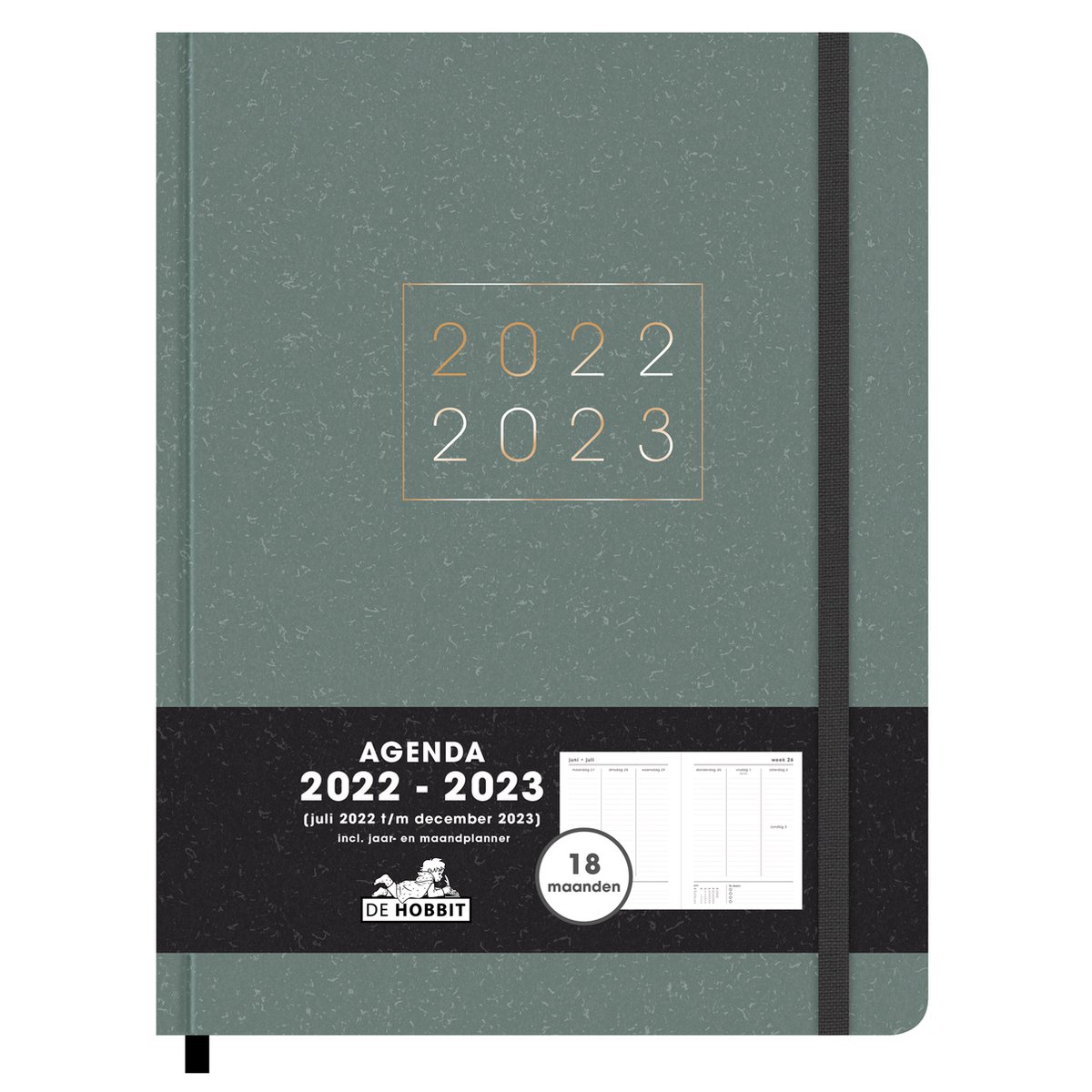 Hobbit - Agenda 18 Maanden - 2022/2023 - Grijsgroen - Week per 2 pagina's - Hardcover - 26,5x20,5cm