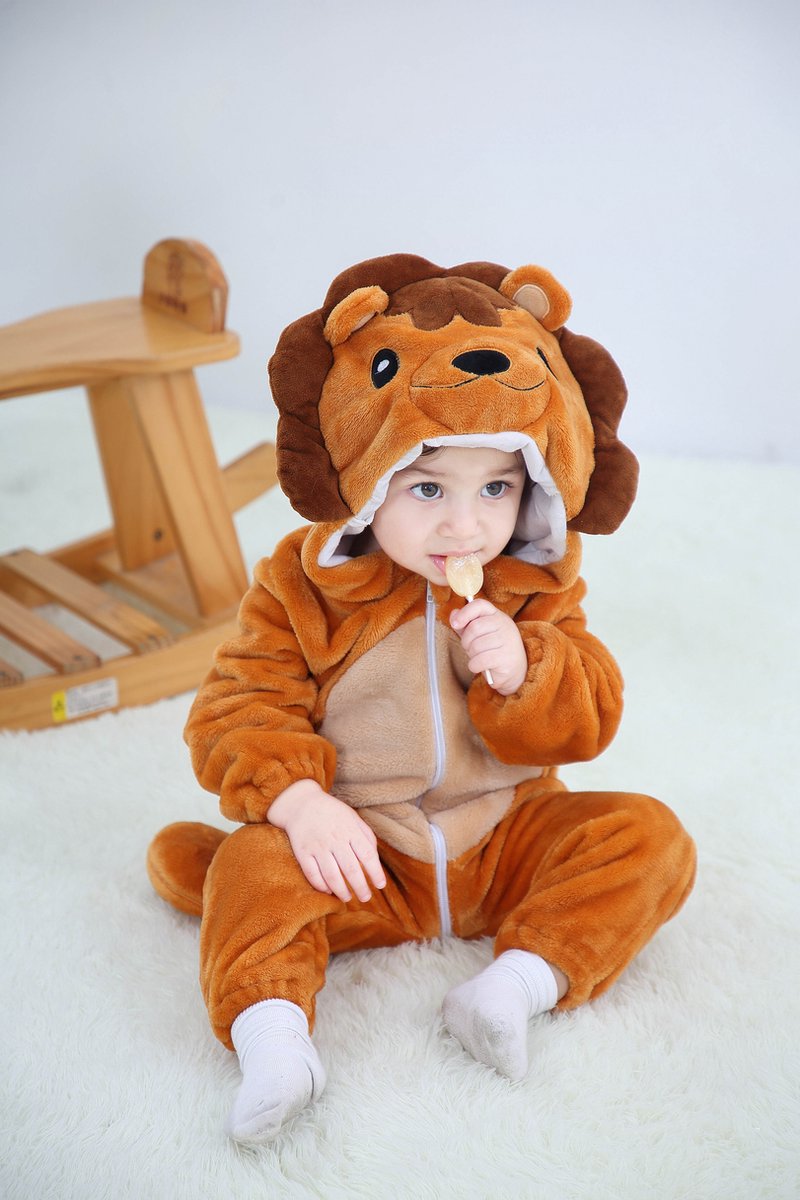 Budino® Baby Onesie - Baby Romper - Baby Pyjama - Baby Pakje - Baby Verkleedkleding - Carnavalskleding - Dier - Leeuw - Bruin — afbeelding 2
