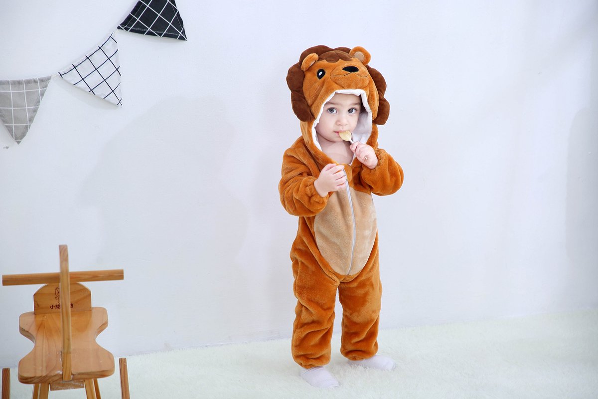 Budino® Baby Onesie - Baby Romper - Baby Pyjama - Baby Pakje - Baby Verkleedkleding - Carnavalskleding - Dier - Leeuw - Bruin — afbeelding 12