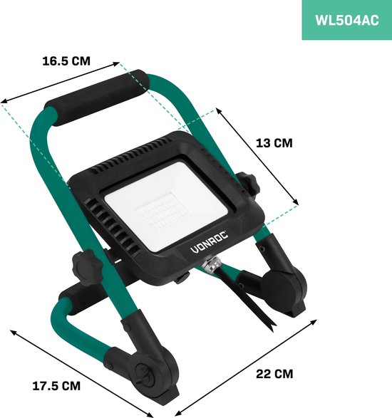 VONROC Lampe de travail Led 30W - Pliable - Inclinable - Faisceau large 120°