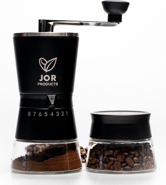 JOR Products® Koffiemolen Koffiebonen Voorraadpot Espresso Bonenmaler Groot Handmatig Keramisch 8 Maalstanden