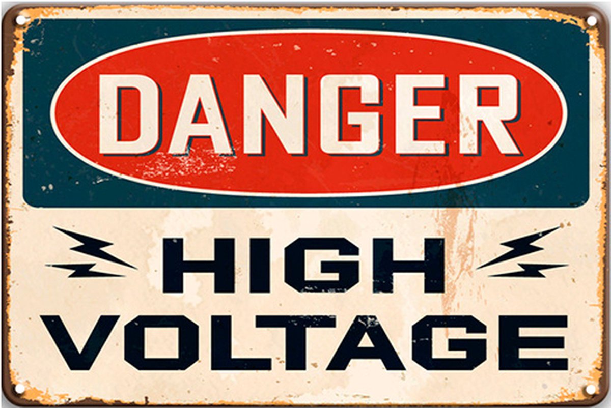 Signs-USA Retro wandbord - metaal - Danger High Voltage - 20 x 30 cm Rood