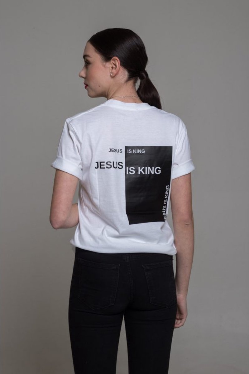 JESUS IS KING wit unisex christelijk T-shirt