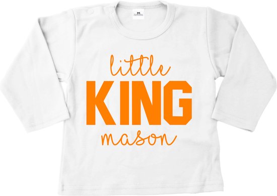 Shirt met naam kind koningsdag-Little King-Maat 122/128