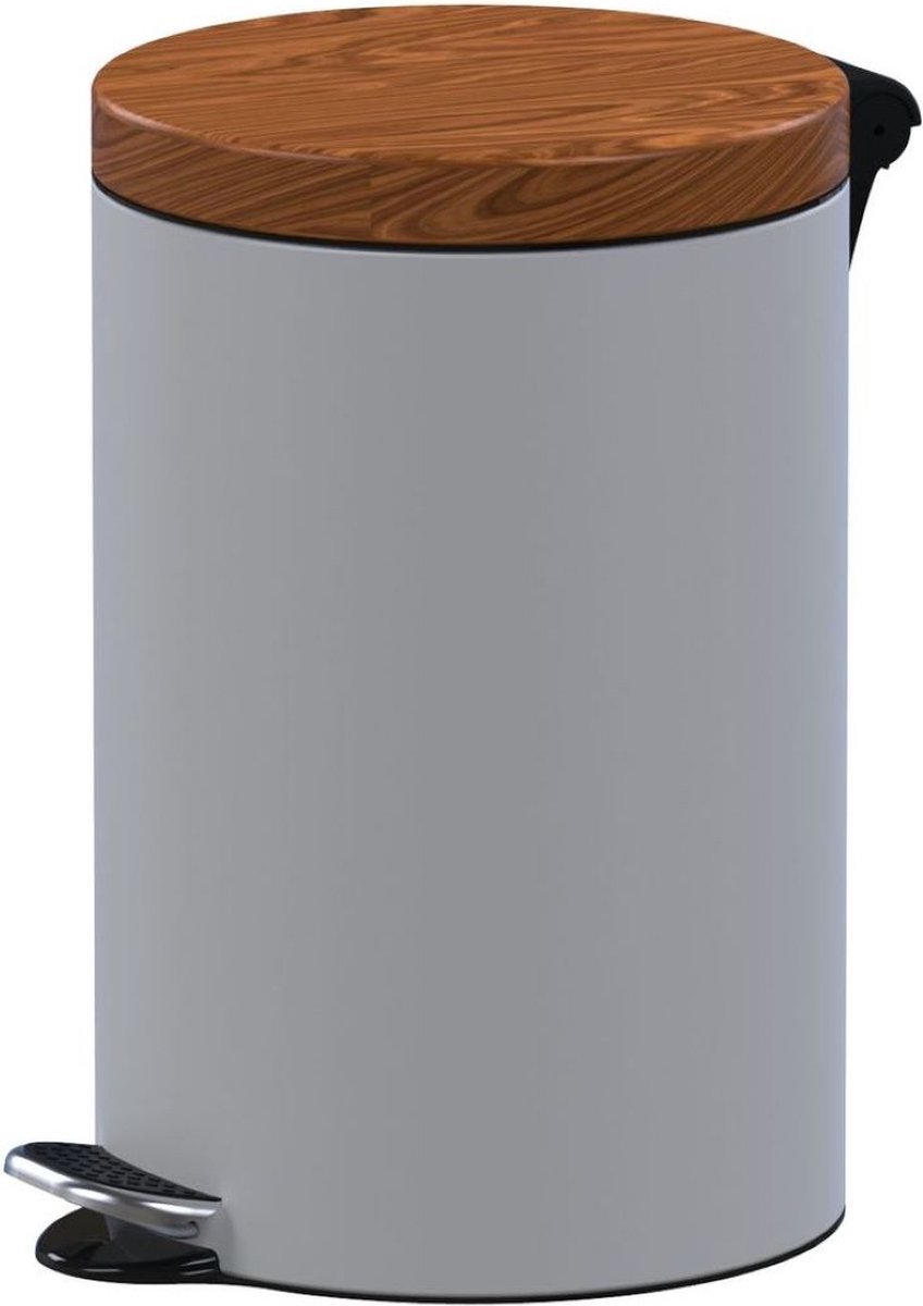 Goedkoopste ALDA Excellent, Design pedaalemmer – 12L - 40xØ25 cm – Wit/Bruin – prullenbak – afvalbak - vuilnisbak