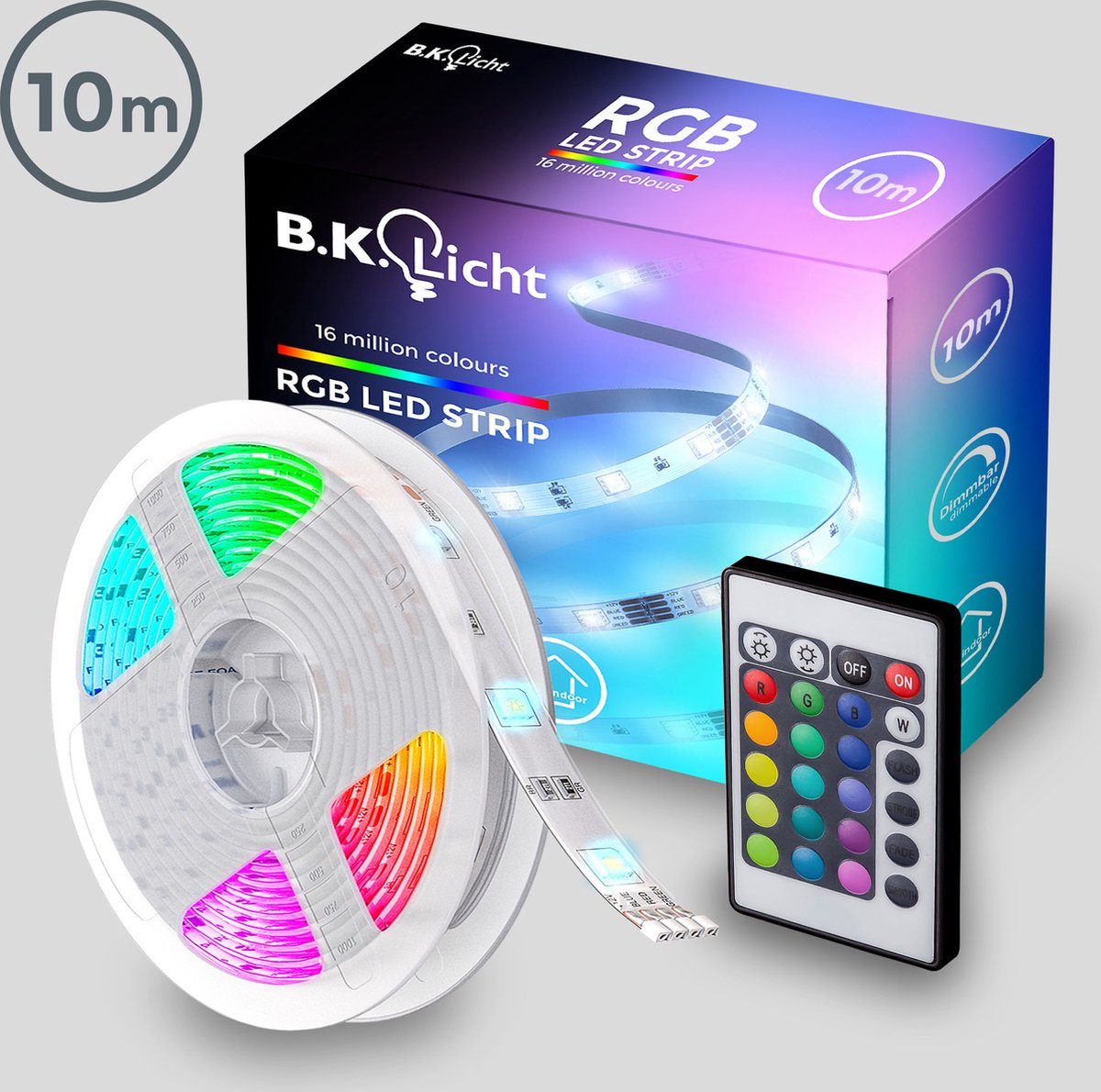 B.K.Licht – LED Strip 10 meter – Light strip – RGB LED Verlichting – met afstandsbediening – licht strip dimbaar – gaming accesoires - B.K.Licht
