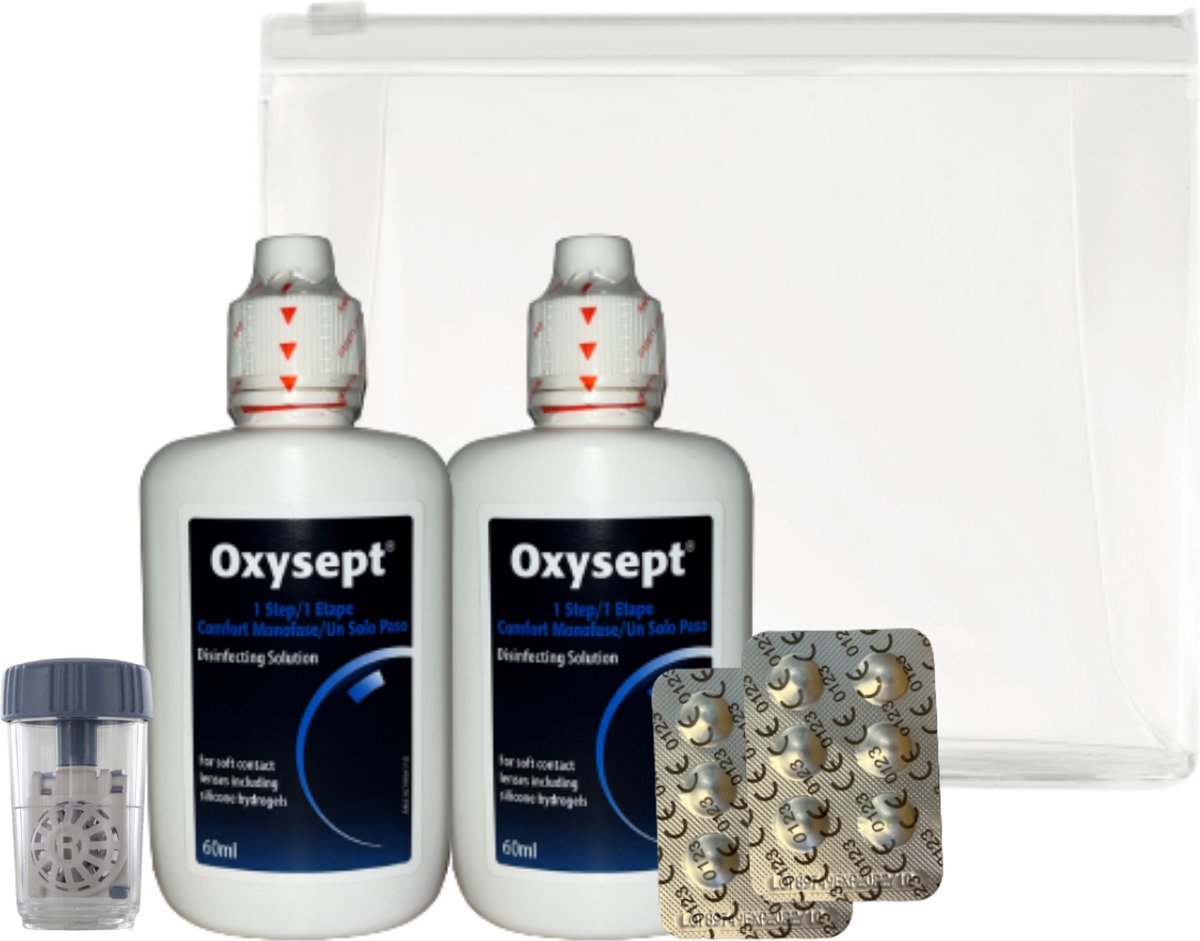 Oxysept reisverpakking 2x60ml '+ lenshouder '+ neutralisatietabletten - waterstofperoxide