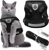 IGOODS - Kattenharnas - met Reflecterende Strip - Leash set - knaagdieren - ZWART MAAT XS