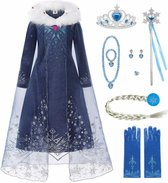Elsa Frozen - Robe de princesse - Déguisements - Taille 128 (130) - Kroon (diadème) - Baguette magique - Elsa Braid - Ensemble d'accessoires princesse