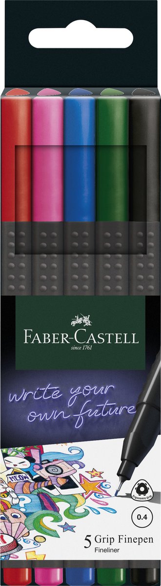 Faber-Castell fineliner - Grip - 0,4mm - etui 5 stuks - FC-151604