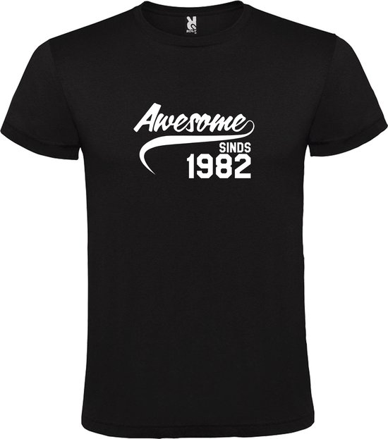 Zwart T-shirt ‘Awesome Sinds 1982’ Wit Maat 5XL