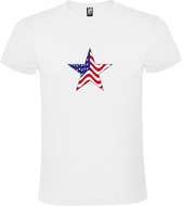 Wit T shirt met print van 'Ster met Amerikaanse vlag' size M