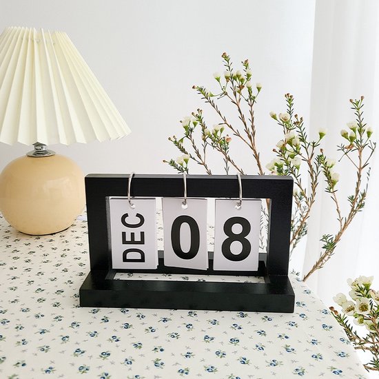 Houten Flip Kalender - Datum Maand Dag Display - Decoratie - Zwart