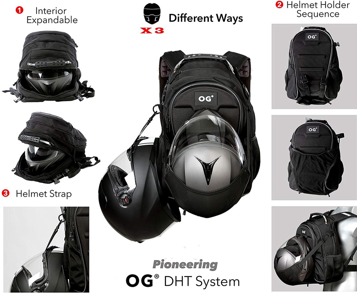 OG Original CityRunner Sac à Dos Moto Étanché Extensible 30-35L - Porte-Casque DHT, USB, Réfléchissant
