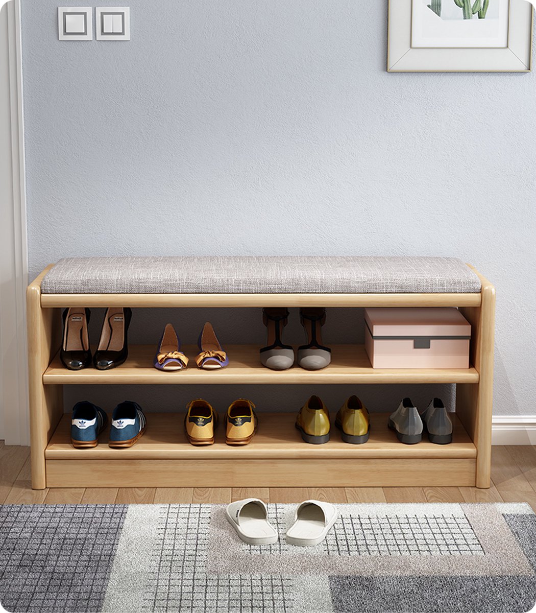 Hallway Bench Lanja - upholstered, cushioned, built-in-storage, 97 x 36 x 42 cm - bouclé cream-white Hallway Bench Lanja - upholstered, cushioned, built-in-storage, 97 x 36 x 42 cm - bouclé cream-white
